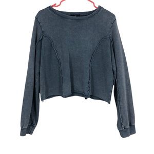 Fate Cropped Sweatshirt, Exposed Seams, Washout Denim Color, Soft, Trendy SZ M